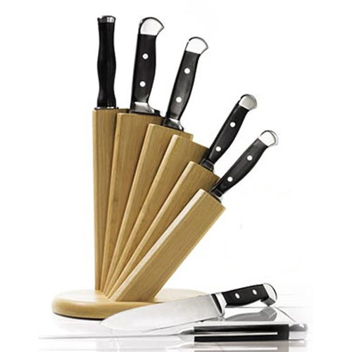 Cutlery Set with Fanned Wooden Block