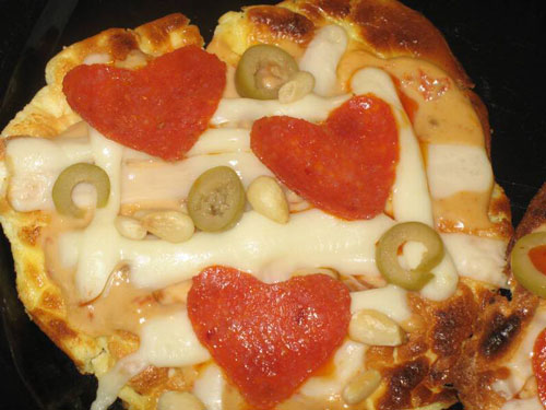 Oopsie Pizzas with small hearts in the pepperoni