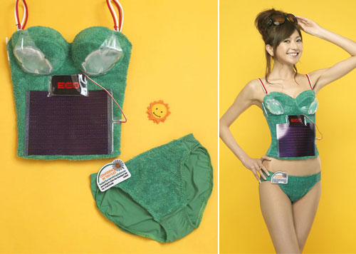 Solar-Powered Bra and also has a built-in beverage holder