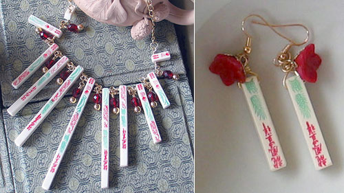Altered Chopstick Necklace and Earrings