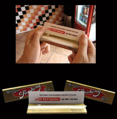 Business card which can roll up cigarettes - Fly Pizza’s