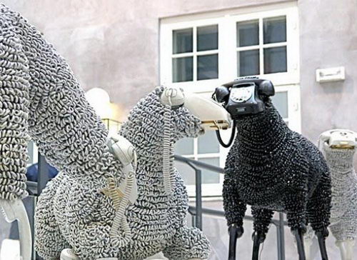 Sheep Sculptures Created From Rotary Phones