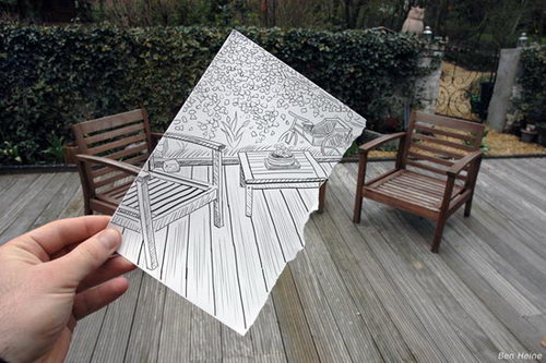 Pencil vs Camera, Drawing merge Photo