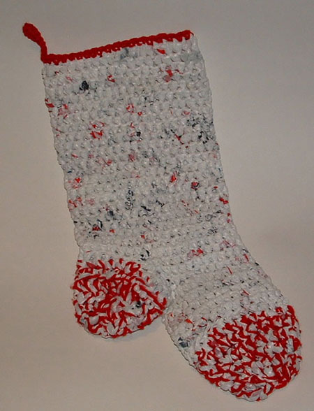 Crotcheted plastic Christmas Stocking