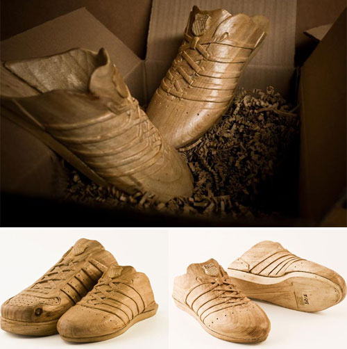 Hand Carved Wooden Sneakers