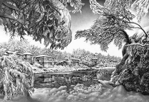 Incredible Pencil Drawing: Winter Scene by Guram Dolenjashvili