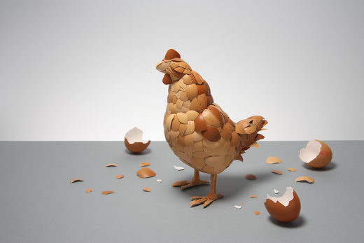 What Came First? Chicken Sculptures made from eggshells