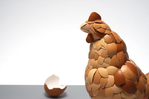 What Came First? Chicken Sculptures made from eggshells