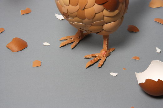 What Came First? Chicken Sculptures made from eggshells