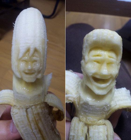 Interesting Banana Carving: Human face on Banana!