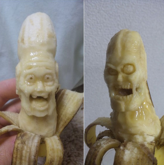 Interesting Banana Carving: Human face on Banana!