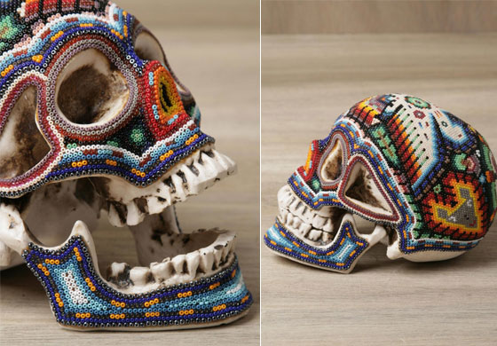 Stunning Colorful Hand Beaded Skulls Inspired by Huichol culture