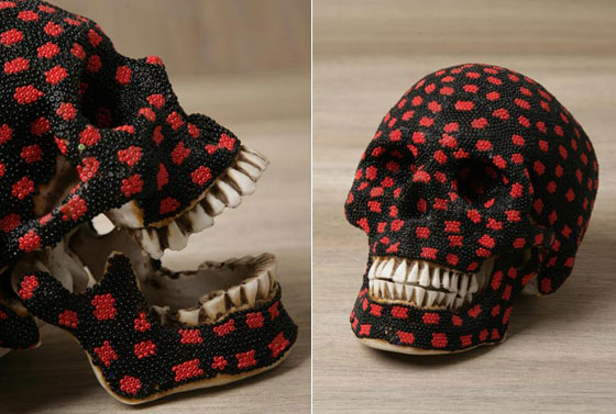 Stunning Colorful Hand Beaded Skulls Inspired by Huichol culture