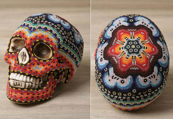 Stunning Colorful Hand Beaded Skulls Inspired by Huichol culture