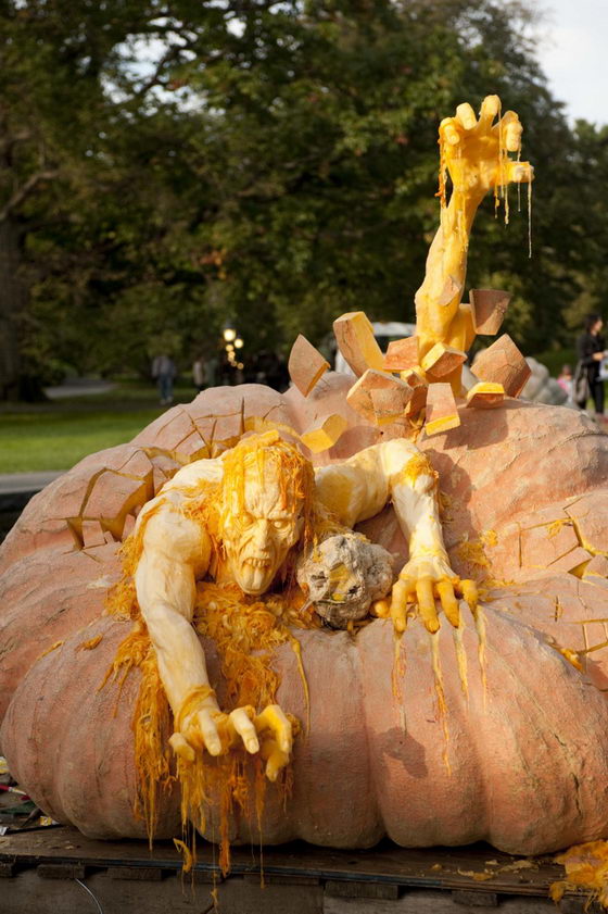 Zombies Crawling Out of World's Largest Pumpkin by Ray Villafane