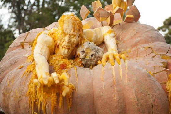 Zombies Crawling Out of World's Largest Pumpkin by Ray Villafane