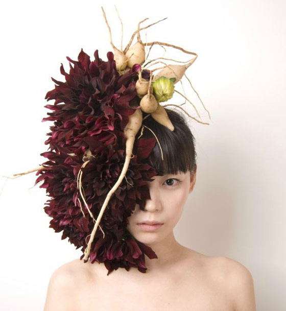 Unusual Hair Dressing Using Fresh Flowers and Vegetables