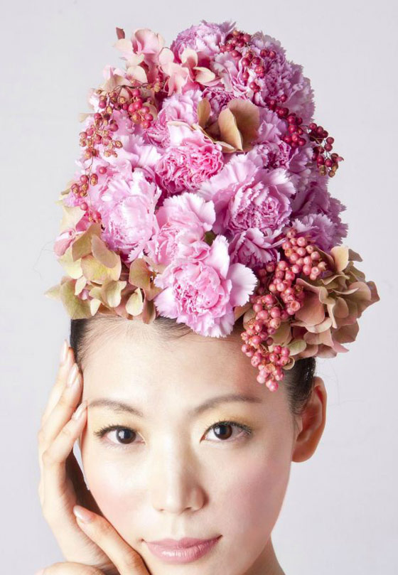 Unusual Hair Dressing Using Fresh Flowers and Vegetables