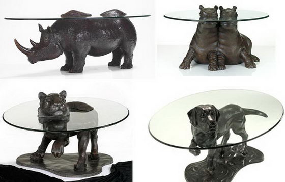 Unusual Table Designs: Animals Emerging out of Glass Top