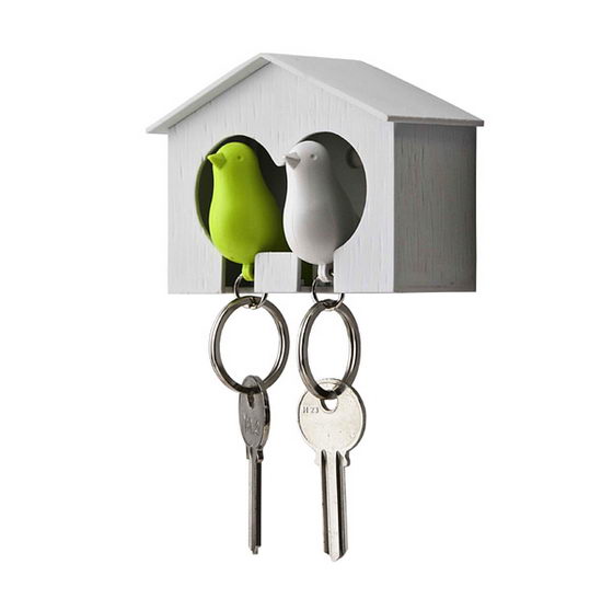 XSM Birdhouse Key Ring Hanging Single Bird House Keychain Wall Hook Holders Whistle Key Ring Cohabiting Bird Key Hanging Anti-lost Deviceï¼ˆgreenï¼‰ 