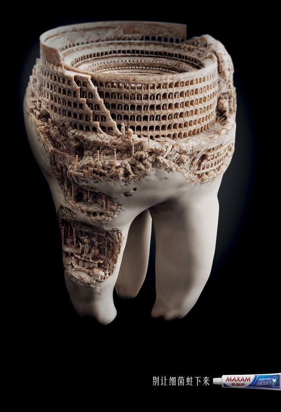 Unusual Toothpaste Ads Campaign: Giant Tooth with Ancient Ruins