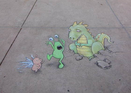 Sluggo on the Street: Sweet Little Chalk Art by David Zinn