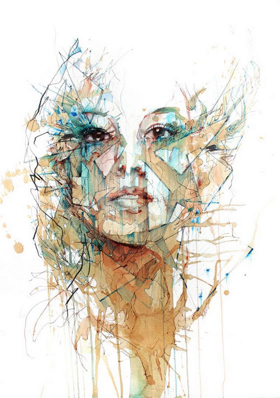 片段：卡恩·格里菲斯（Carne Griffiths）用墨水和茶绘制的肖像