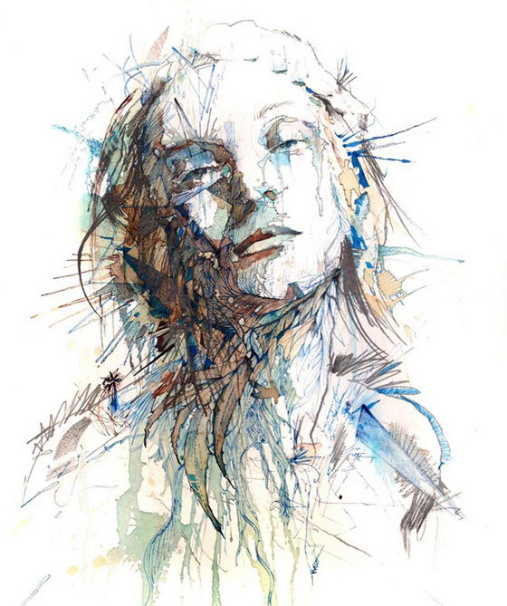 片段：卡恩·格里菲斯（Carne Griffiths）用墨水和茶绘制的肖像