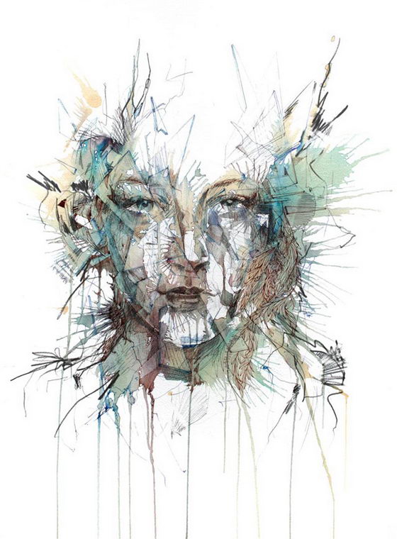 片段：卡恩·格里菲斯（Carne Griffiths）用墨水和茶绘制的肖像