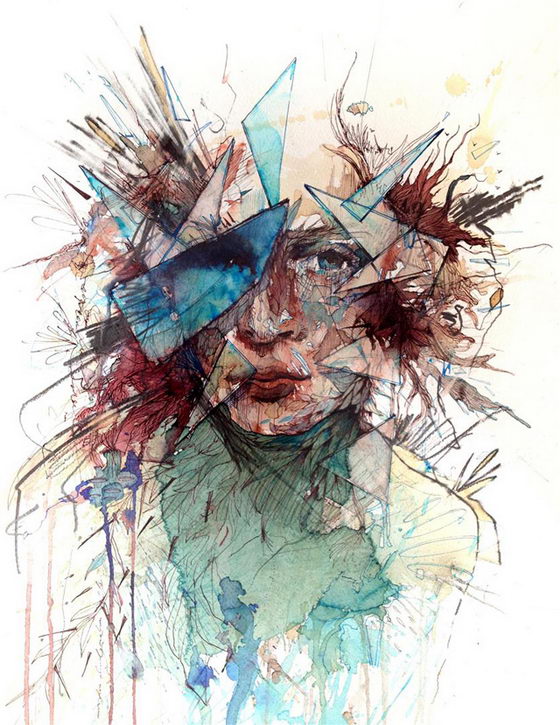 片段：卡恩·格里菲斯（Carne Griffiths）用墨水和茶绘制的肖像