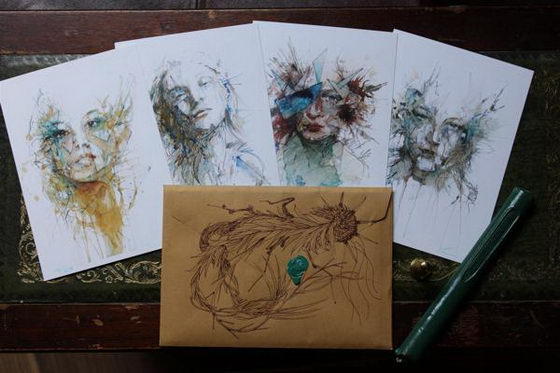 片段：卡恩·格里菲斯（Carne Griffiths）用墨水和茶绘制的肖像