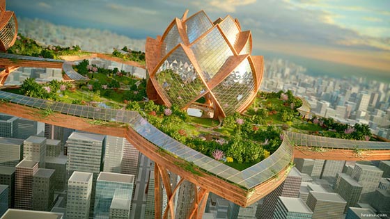 City in the Sky: a Futuristic Lotus-Shaped Oasis Tower