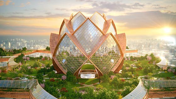 City in the Sky: a Futuristic Lotus-Shaped Oasis Tower