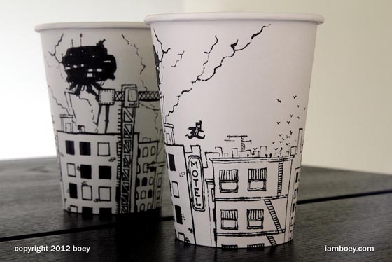 Incredibly Intricate and Detailed Coffee Cups Illustration by Cheeming Boey 