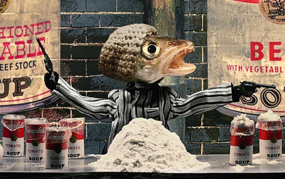 Scenes Created with Real Fish Head to Satirize Everyday Life of People