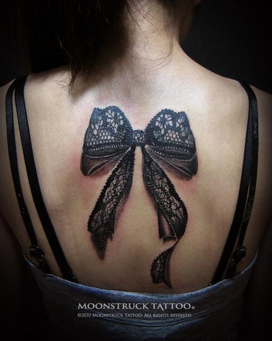 17 Beautiful Bow and Lace Tattoos for Women