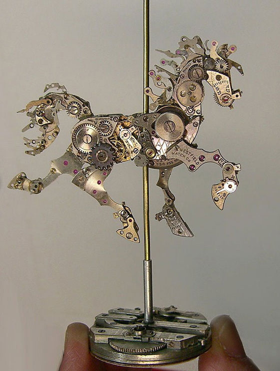 Miniature Animal Steampunk Sculptures Made from Broken Watch Parts