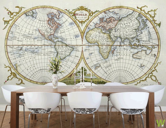 New Interior Trend: Vintage Map Wallpapers