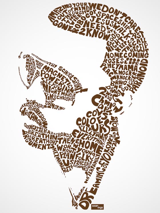 Hip Hop Type: Pop Star Typography Portraits Created with Their Song Lyrics