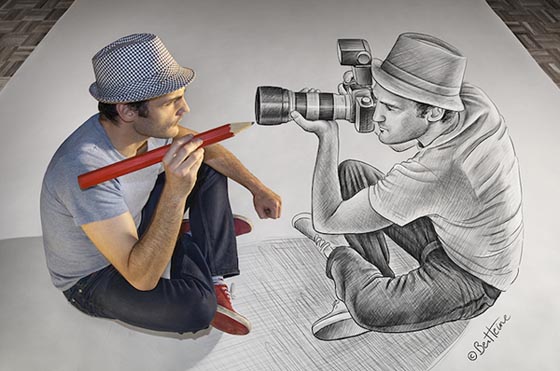 Optical intrusion: Interactive 3D Pencil Art by Ben Heine