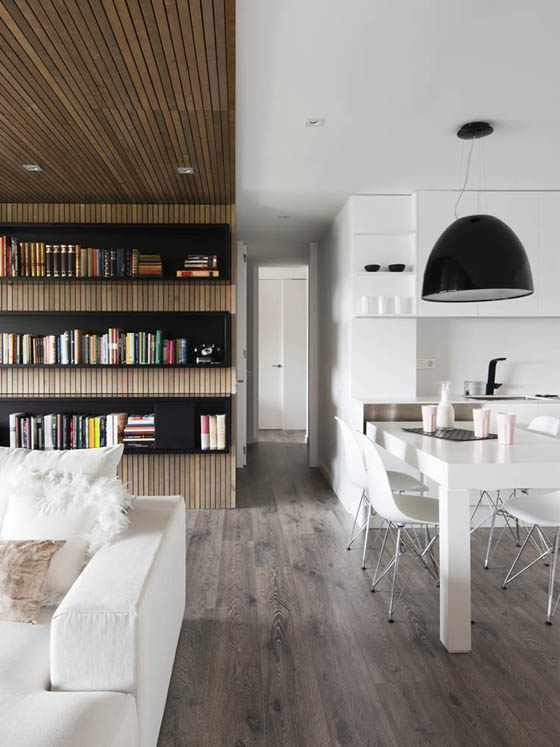 Unique Wooden Ceiling Apartment Designed for Two Book Lovers