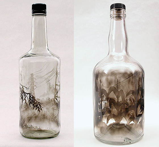 Landscape Created Inside Bottle with Smoke