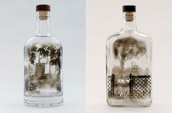 Landscape Created Inside Bottle with Smoke