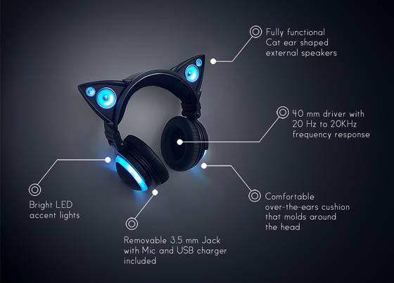 Axent Wear: Cute Cat Ear Headphones with LED lights