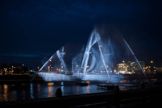 Goast Ship: a 3D Projected onto Curtains of Water at the Amsterdam