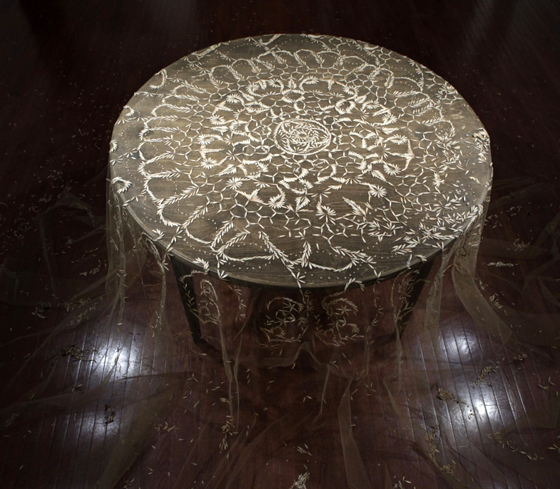 Heirloom: Unusual Tablecloth with Lace-like Patterns Made of Thousands of Seeds