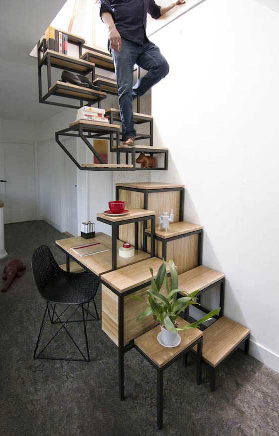 Objet élevé: A Connection Between Two Floors and Offers Space to Work, Collect and Store