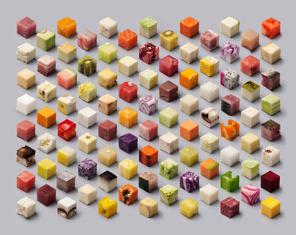 Cube Food: A Variety of Raw Foods Cut into 98 Perfect Cubes
