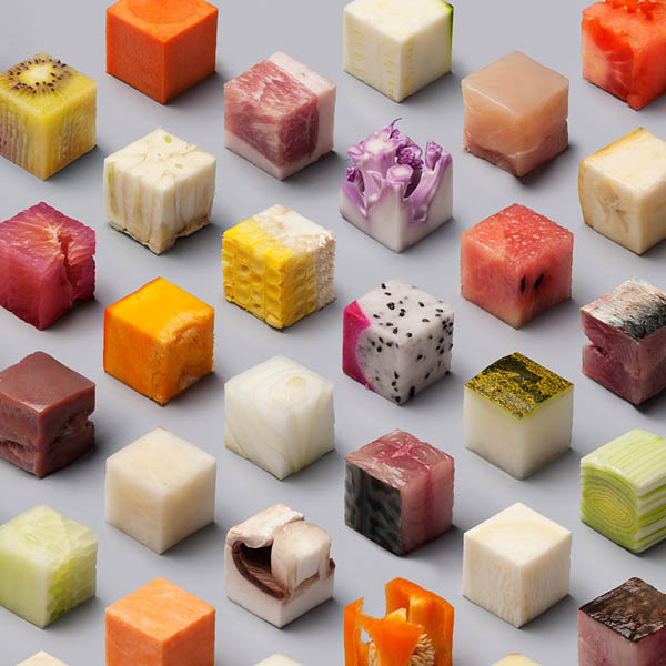 Cube Food: A Variety of Raw Foods Cut into 98 Perfect Cubes