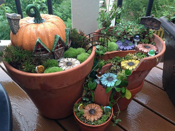 Fairy Gardens Made From Broken Planter